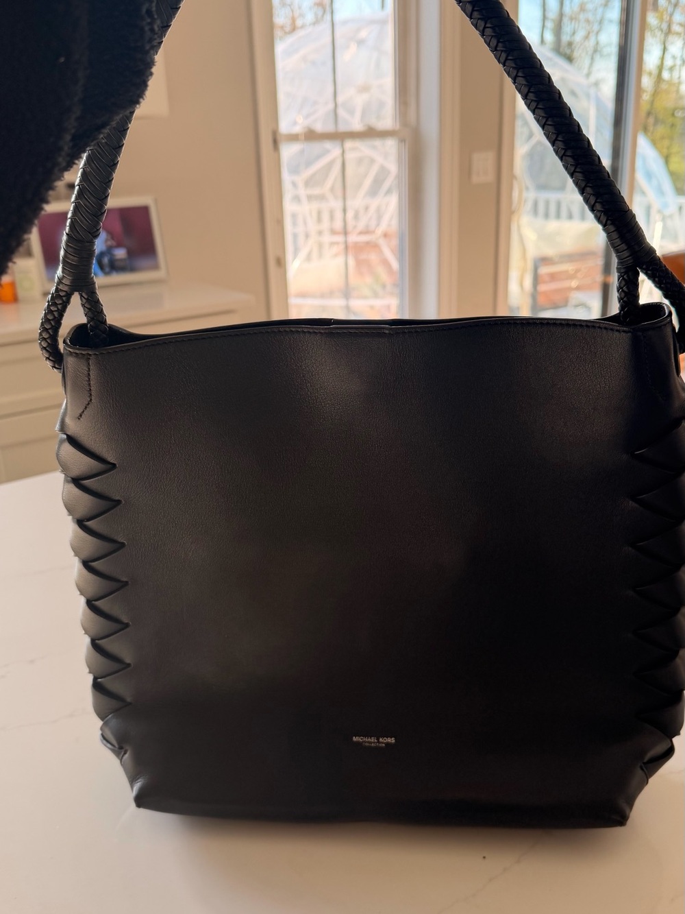 Michael Kors Black Leather Shoulder Bag with Braided Straps